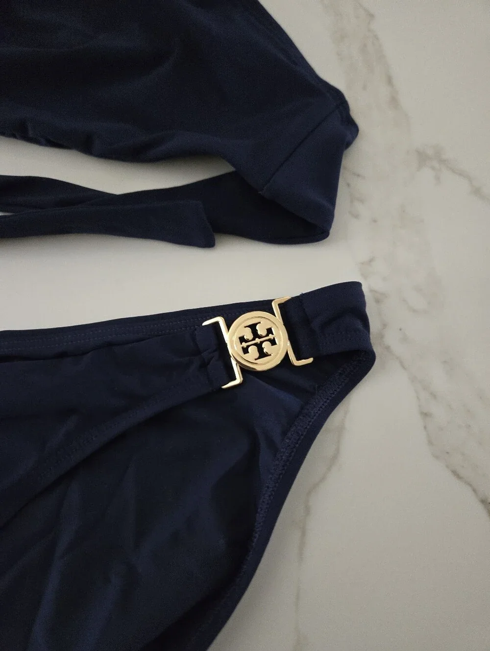 Tory Burch Navy Bikini Set with Gold Logo Accents